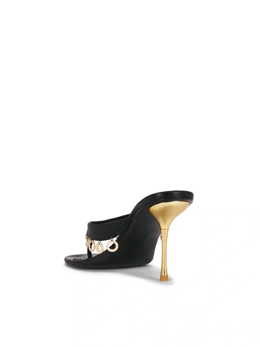 Cult Gaia Gaia Black Leather Charm Thong Mule Heels Gold Stiletto Sandals